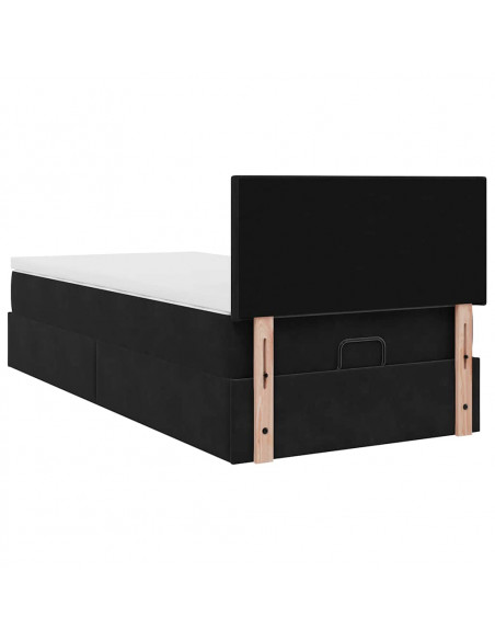 Struttura Letto Pouf con Materasso Nero 90x200 cm in Velluto