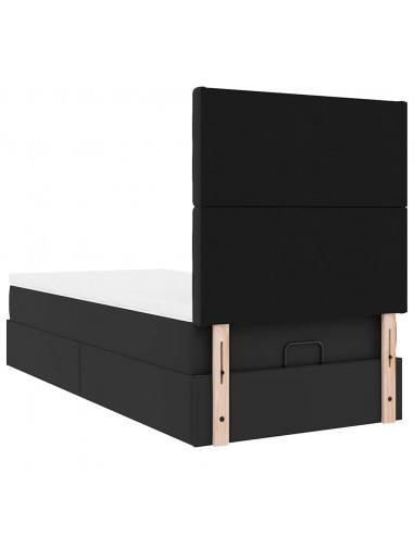 Struttura Letto Pouf con Materasso Nero 90x200 cm Similpelle