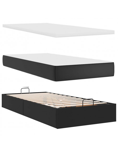 Struttura Letto Pouf con Materasso Nero 90x200 cm Similpelle