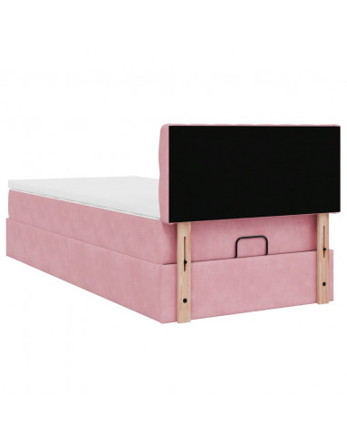 Struttura Letto Pouf con Materasso Rosa 100x200 cm Velluto