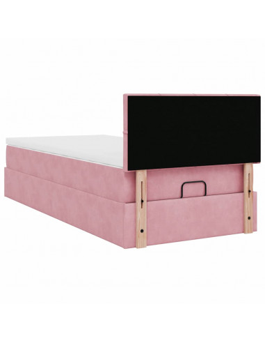 Struttura Letto Pouf con Materasso Rosa 100x200 cm Velluto