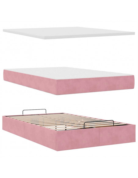Pouf Letto con Materasso e LED Rosa 120x190cm in Velluto