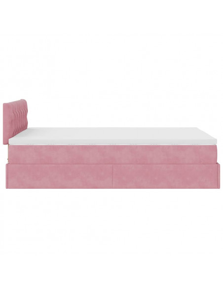 Pouf Letto con Materasso e LED Rosa 120x190cm in Velluto