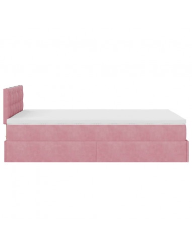 Pouf Letto con Materasso e LED Rosa 120x190cm in Velluto