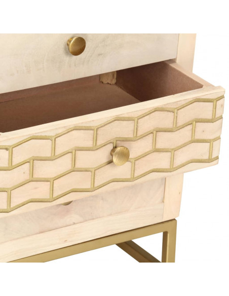 Comodino Oro 40x30x50 cm in Legno Massello di Mango