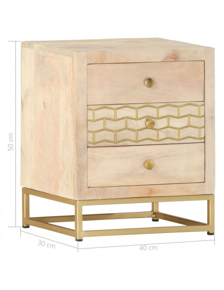 Comodino Oro 40x30x50 cm in Legno Massello di Mango
