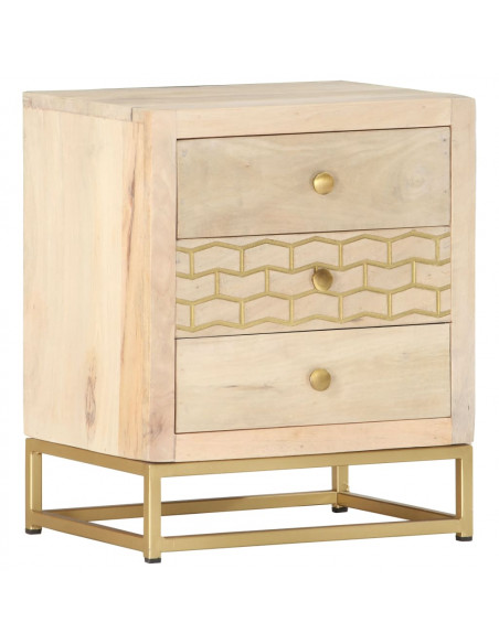 Comodino Oro 40x30x50 cm in Legno Massello di Mango