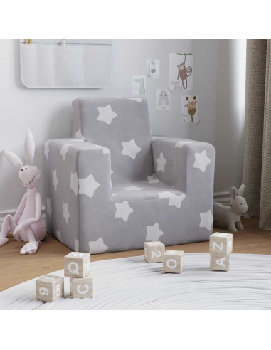 Divano per Bambini Grigio Chiaro con Stelle in Morbido Peluche