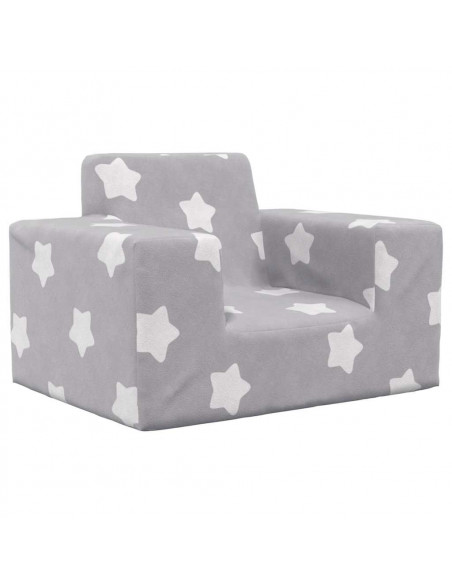 Divano per Bambini Grigio Chiaro con Stelle in Morbido Peluche