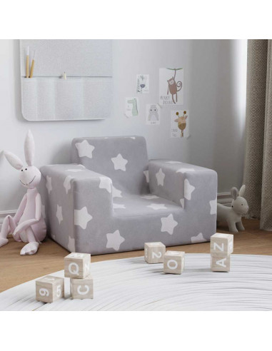 Divano per Bambini Grigio Chiaro con Stelle in Morbido Peluche