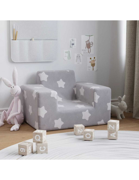 Divano per Bambini Grigio Chiaro con Stelle in Morbido Peluche