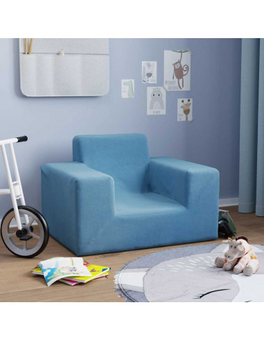Divano per Bambini Blu in Morbido Peluche