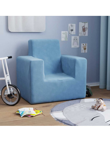 Divano per Bambini Blu in Morbido Peluche