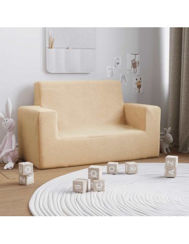 Divano per Bambini a 2 Posti Crema in Morbido Peluche