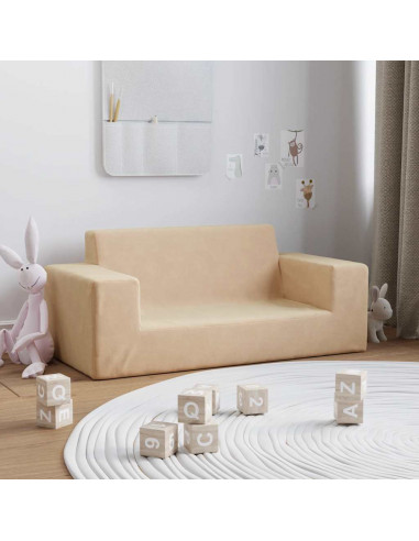 Divano per Bambini a 2 Posti Crema in Morbido Peluche
