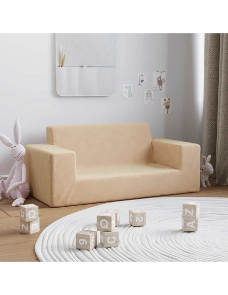Divano per Bambini a 2 Posti Crema in Morbido Peluche
