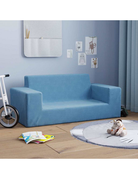 Divano per Bambini a 2 Posti Blu in Morbido Peluche