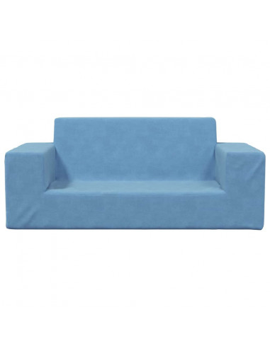 Divano per Bambini a 2 Posti Blu in Morbido Peluche