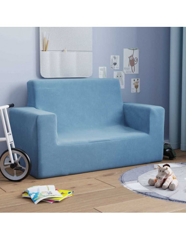 Divano per Bambini a 2 Posti Blu in Morbido Peluche