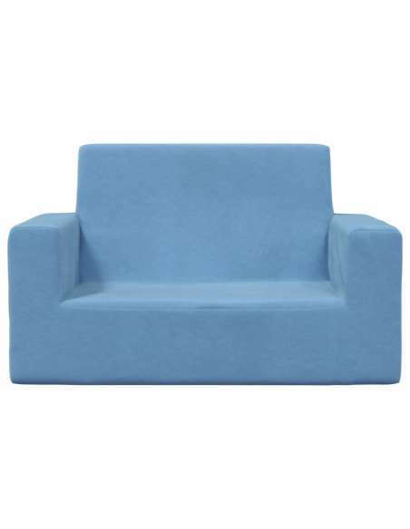 Divano per Bambini a 2 Posti Blu in Morbido Peluche