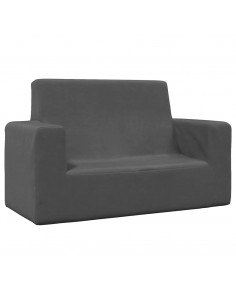 Divano per Bambini a 2 Posti Antracite in Morbido Peluche