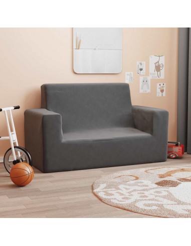 Divano per Bambini a 2 Posti Antracite in Morbido Peluche