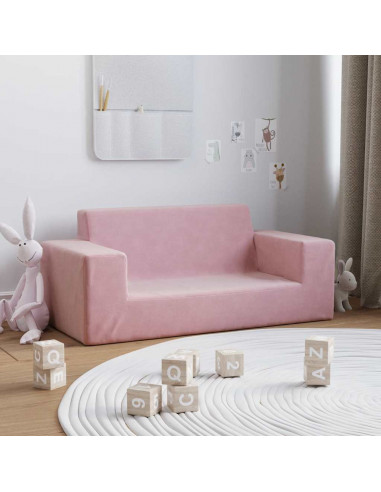 Divano per Bambini 2 Posti Rosa in Morbido Peluche