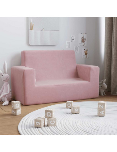 Divano per Bambini 2 Posti Rosa in Morbido Peluche