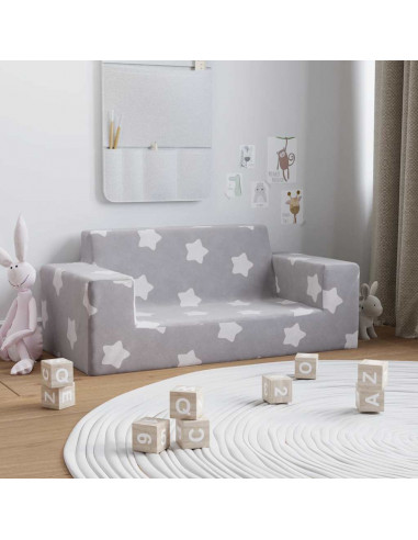 Divano per Bambini 2 Posti Grigio Chiaro Stelle Morbido Peluche