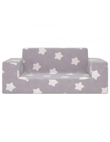 Divano per Bambini 2 Posti Grigio Chiaro Stelle Morbido Peluche
