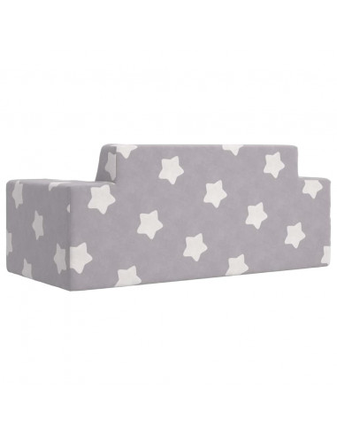 Divano per Bambini 2 Posti Grigio Chiaro Stelle Morbido Peluche