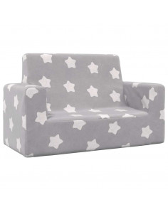 Divano per Bambini 2 Posti Grigio Chiaro Stelle Morbido Peluche