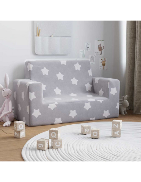 Divano per Bambini 2 Posti Grigio Chiaro Stelle Morbido Peluche
