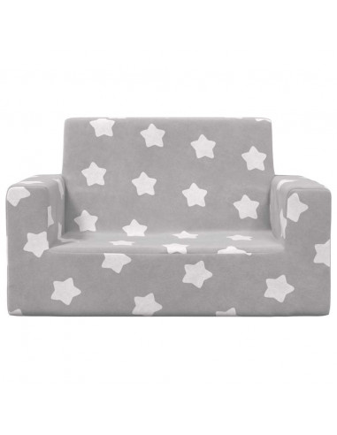 Divano per Bambini 2 Posti Grigio Chiaro Stelle Morbido Peluche
