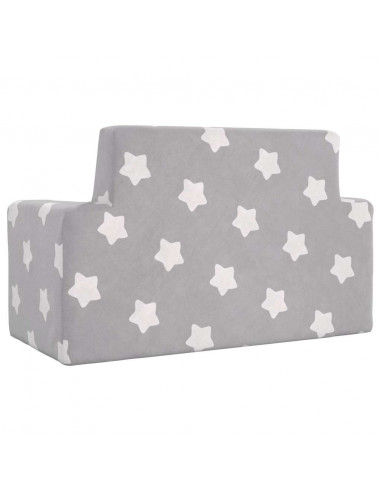 Divano per Bambini 2 Posti Grigio Chiaro Stelle Morbido Peluche