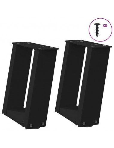 Gambe Tavolino da Caffè a U 2 pz Nero 30x(30-31) cm in Acciaio