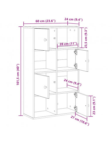 Libreria Grigio Cemento 60x24x101,5 cm in Legno Multistrato