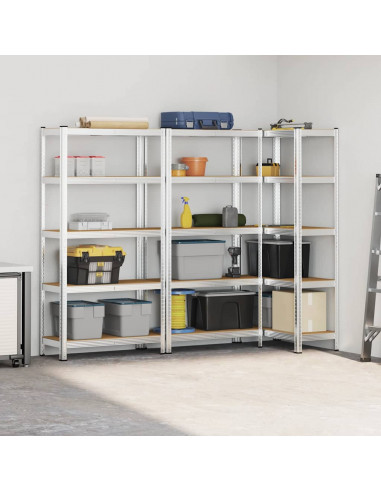 Mensole Portaoggetti 5 Strati 3 pz Argento in Acciaio e Legno