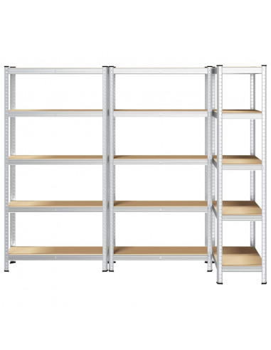 Mensole Portaoggetti 5 Strati 3 pz Argento in Acciaio e Legno