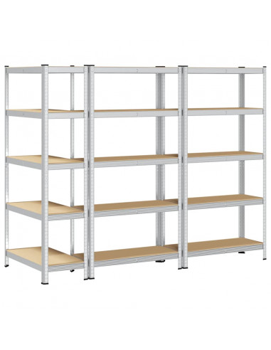 Mensole Portaoggetti 5 Strati 3 pz Argento in Acciaio e Legno