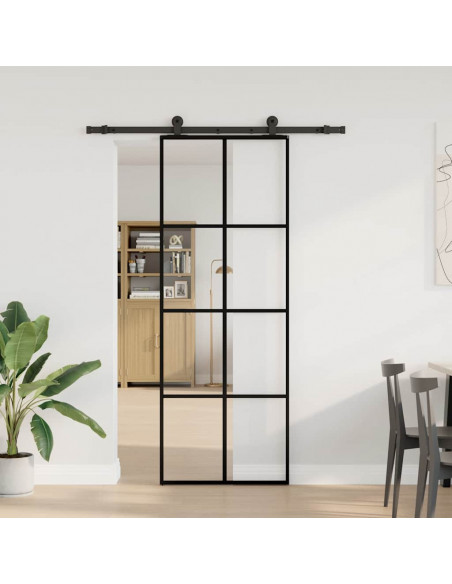 Porta Scorrevole con Ferramenta 76x205cm Vetro ESG Alluminio