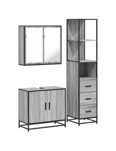 Set Mobili da Bagno 3 pz Grigio Sonoma in Legno Multistrato