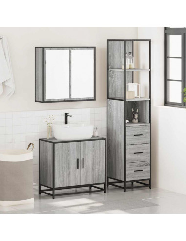 Set Mobili da Bagno 3 pz Grigio Sonoma in Legno Multistrato