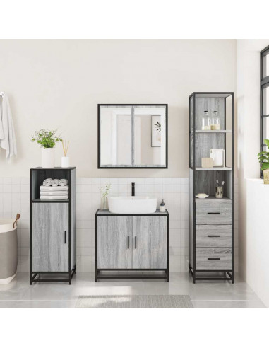 Set Mobili da Bagno 3 pz Grigio Sonoma in Legno Multistrato