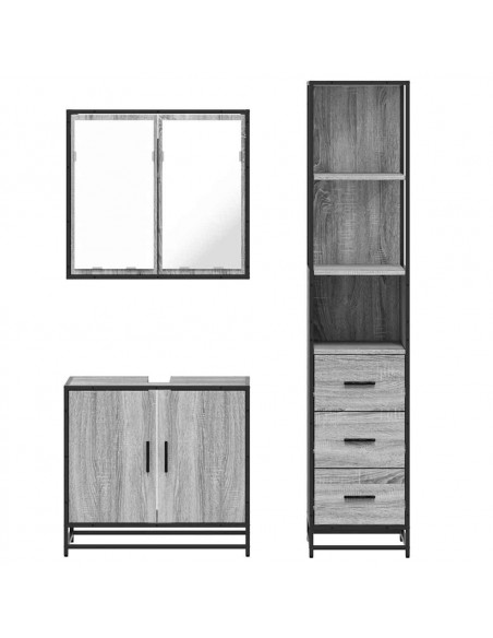 Set Mobili da Bagno 3 pz Grigio Sonoma in Legno Multistrato
