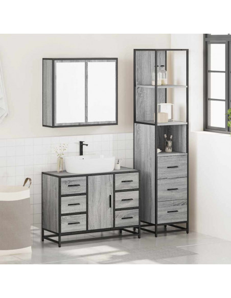 Set Mobili da Bagno 3 pz Grigio Sonoma in Legno Multistrato