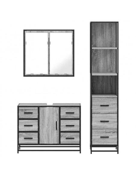 Set Mobili da Bagno 3 pz Grigio Sonoma in Legno Multistrato