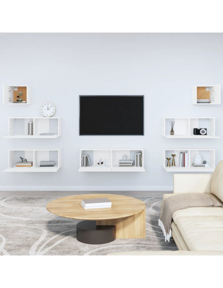 Set di Mobili Porta TV 7 pz Bianco in Legno Multistrato