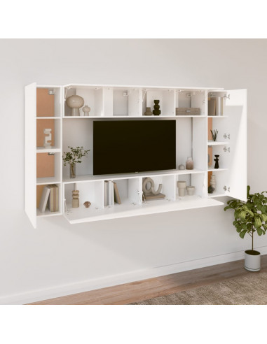 Set Mobili Porta TV 8pz Bianco in Legno Multistrato
