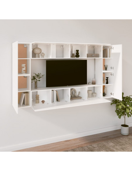 Set Mobili Porta TV 8pz Bianco in Legno Multistrato
